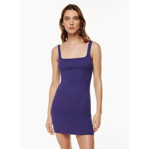 Aritzia Wilfred Saturn Ribbed Knit Bodycon Mini Tank Dress Womens Medium Purple - Picture 1 of 12